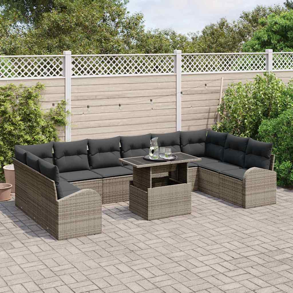 vidaXL 11-delige tuinsofa set met grijze kussens van poly rattan