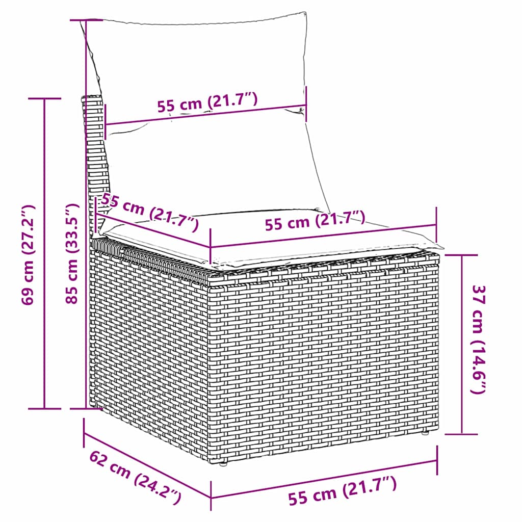 vidaXL 7-delige Tuinbankenset met kussens poly rattan lichtgrijs