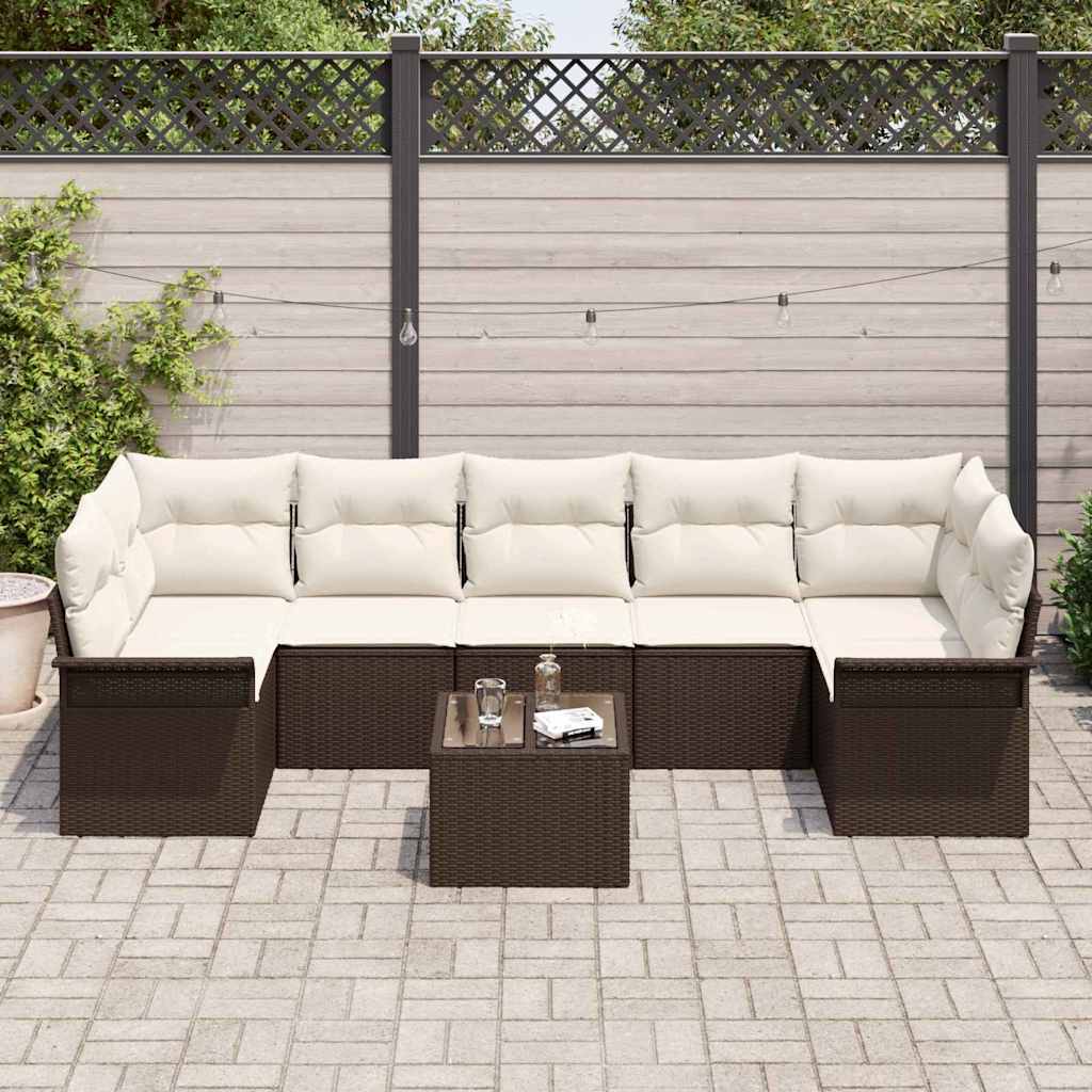 vidaXL 8 Delen Tuinset met Kussens Bruin Poly Riet
