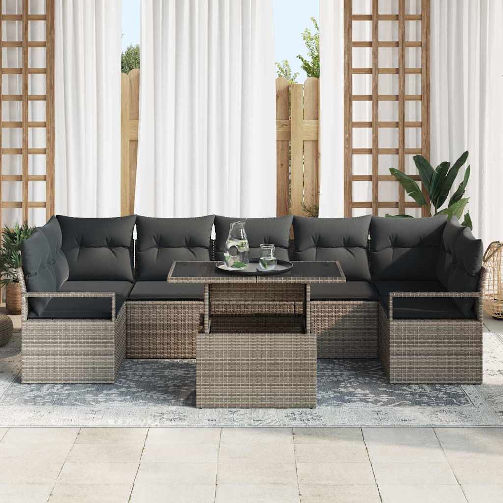 vidaXL 8-delige tuinbankset met kussens in het grijs poly rattan