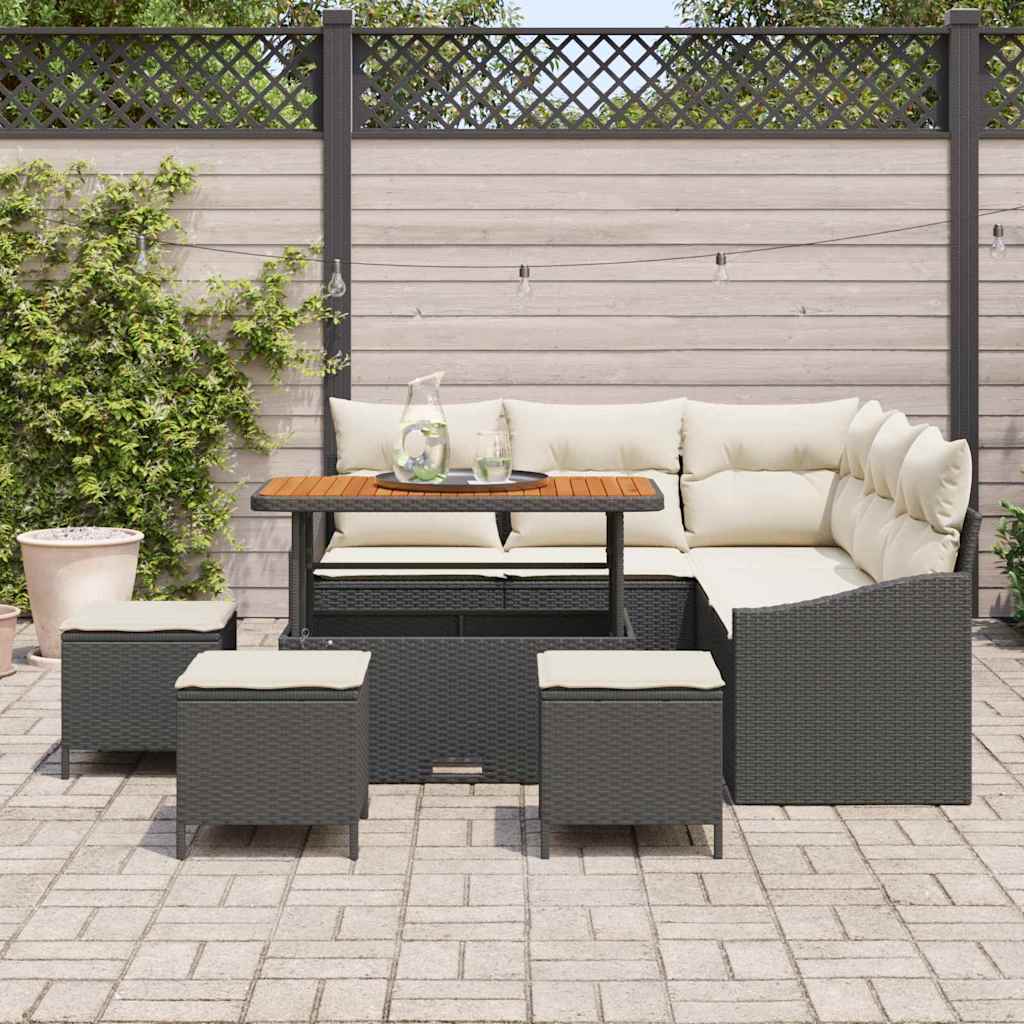 vidaXL 9-delige Tuinset met Kussens in Zwart - Poly Rattan en Acacia
