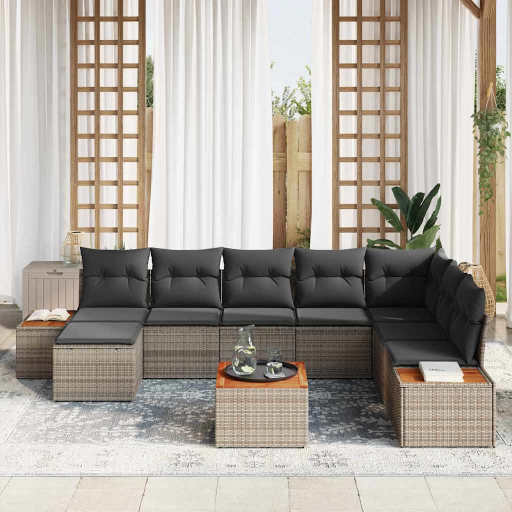 vidaXL 9-delige tuinset met kussens grijs poly rattan acacia