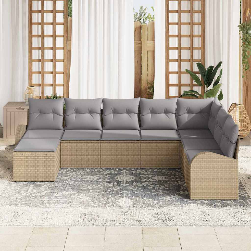 vidaXL 8-delige tuinset met kussens in het beige poly rattan