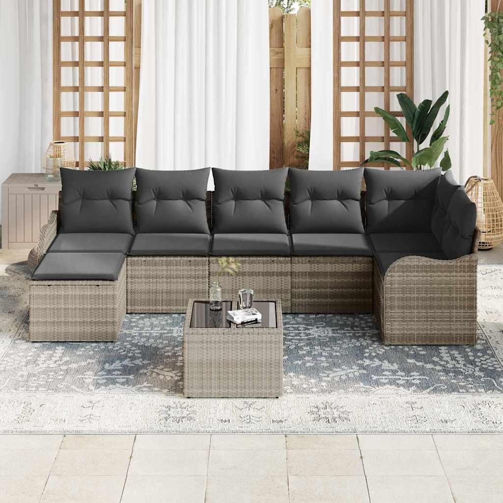 vidaXL 8-delige Tuinbankenset met kussens poly rattan grijs