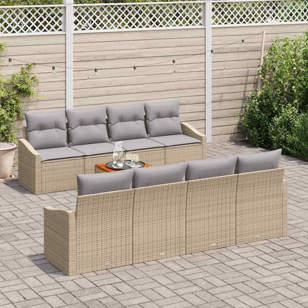 vidaXL 9-delige tuinset met kussens in beige, poly rattan, acacia