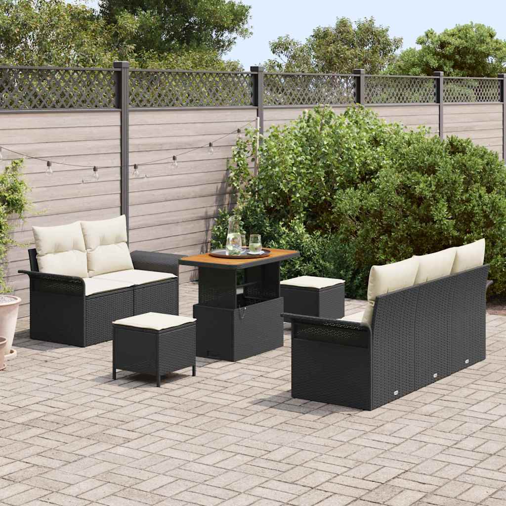 vidaXL 8-delige tuin loungeset met kussens, zwart poly rattan en acacia