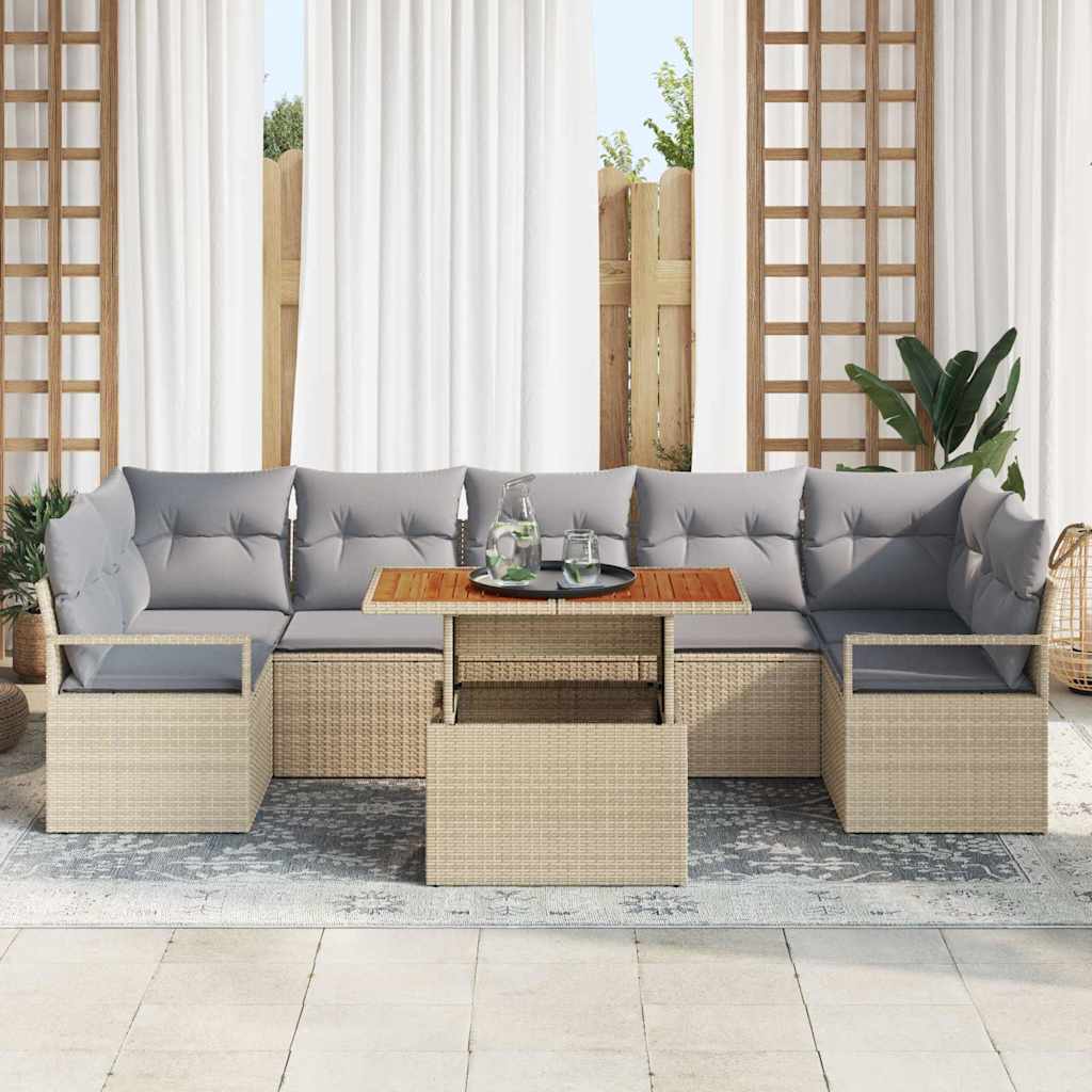 vidaXL 8-delige tuinsofa set met kussens in beige poly rattan