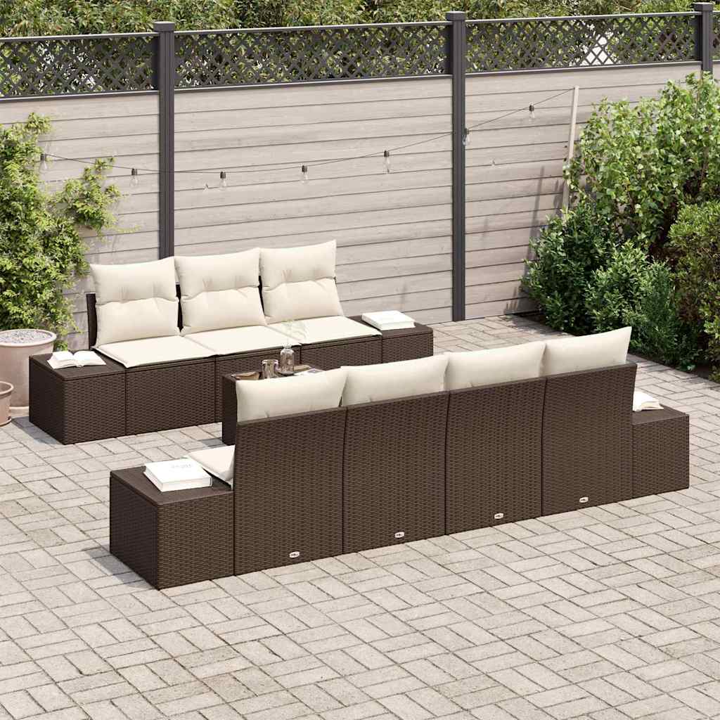 vidaXL 8-delige tuinset met kussens, bruin poly riet