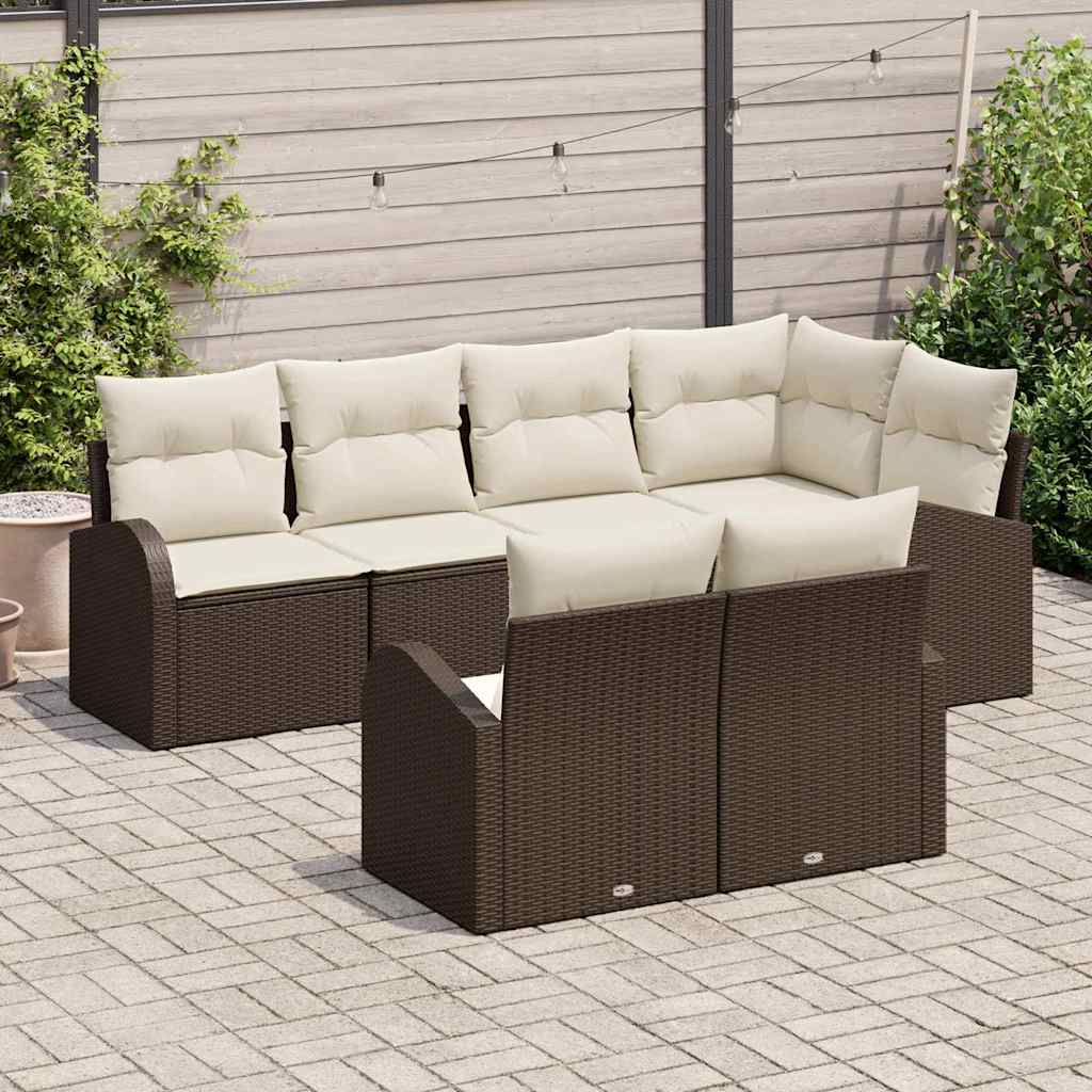 vidaXL 7-delige Tuinbankenset met kussens poly rattan bruin
