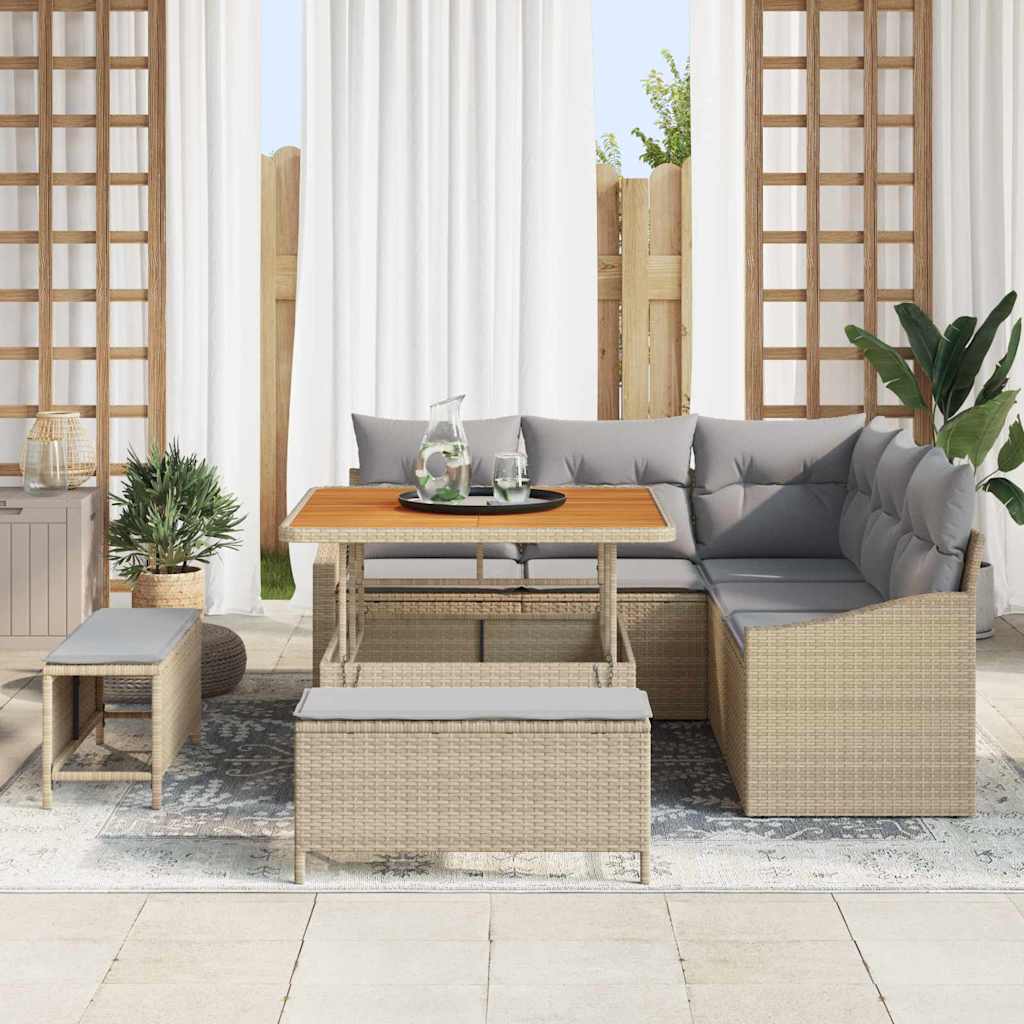 vidaXL 8-delige Tuinbankenset met kussens poly rattan acacia beige