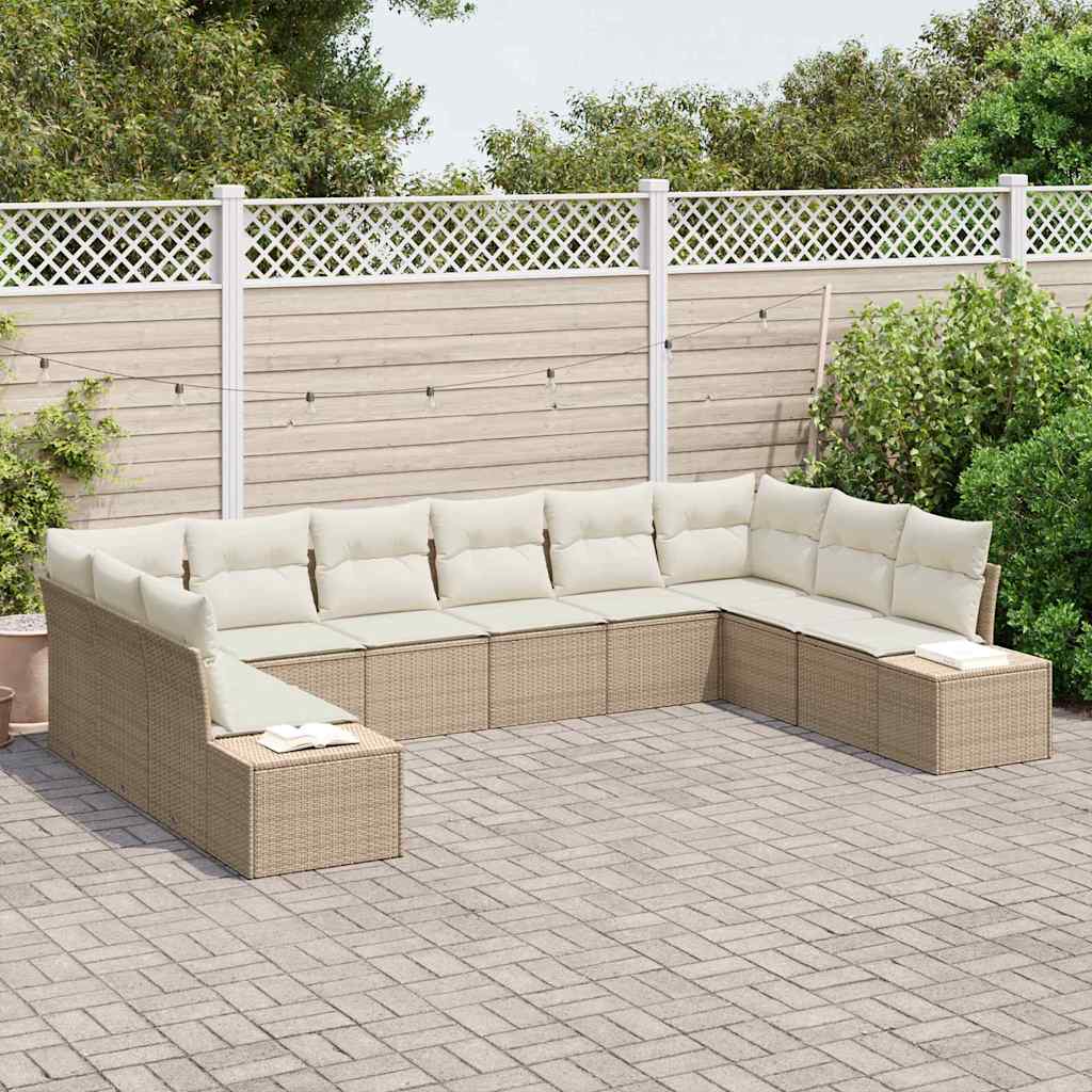 vidaXL 10-delige tuinsofa set met kussens in beige poly rattan