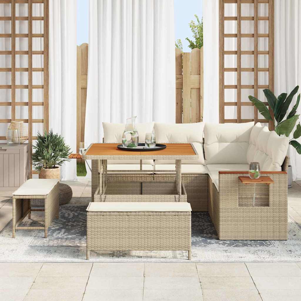 vidaXL 8-delige Tuinbankenset met kussens poly rattan acacia beige