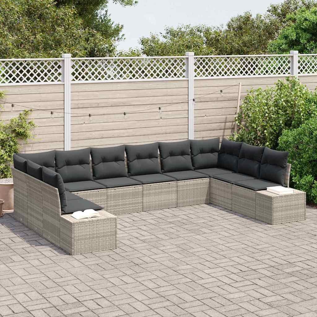 vidaXL 10-delige tuinsofaset met kussens in lichtgrijs poly rattan