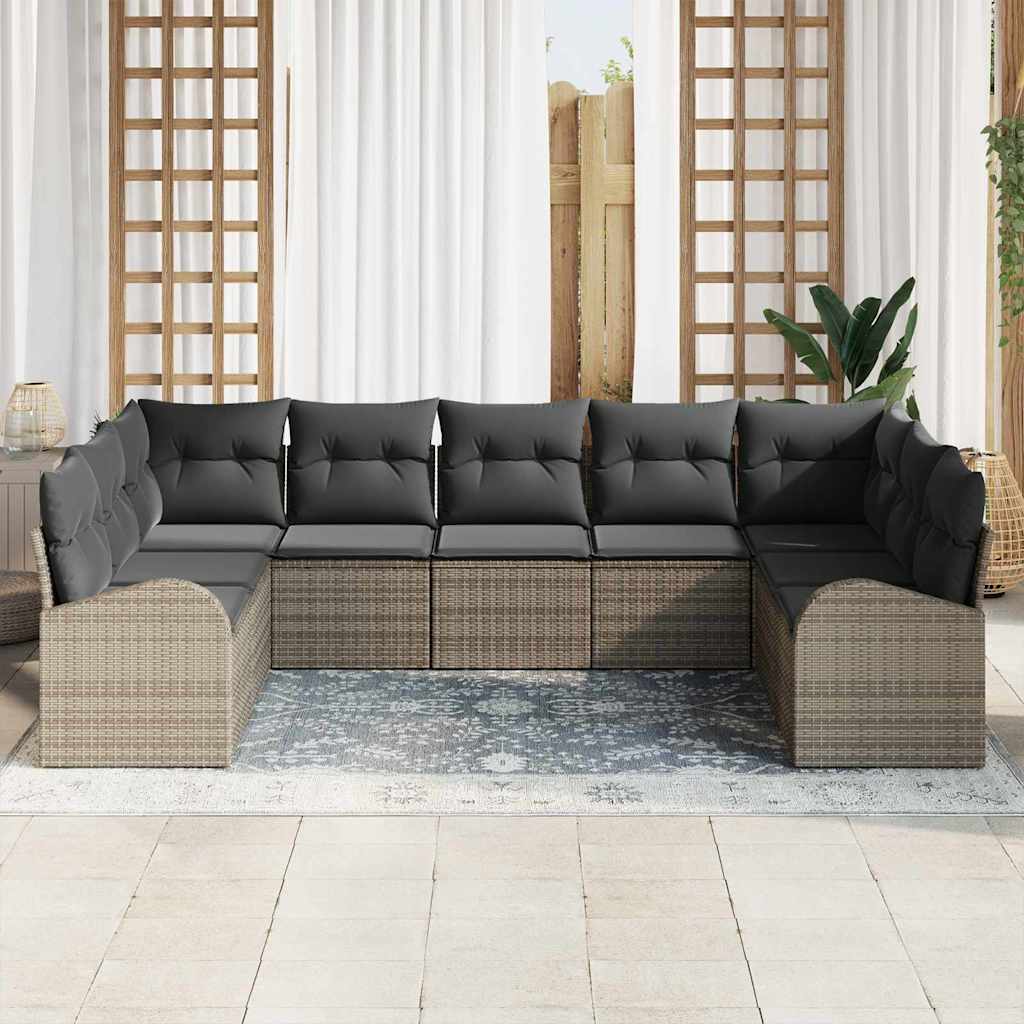 vidaXL 9-delige Tuinbankenset met kussens poly rattan grijs