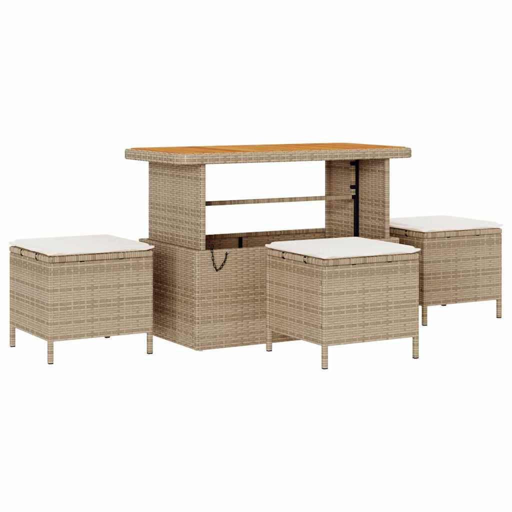 vidaXL 10-delige Tuinset met Kussens in Beige van Poly Rattan en Acacia