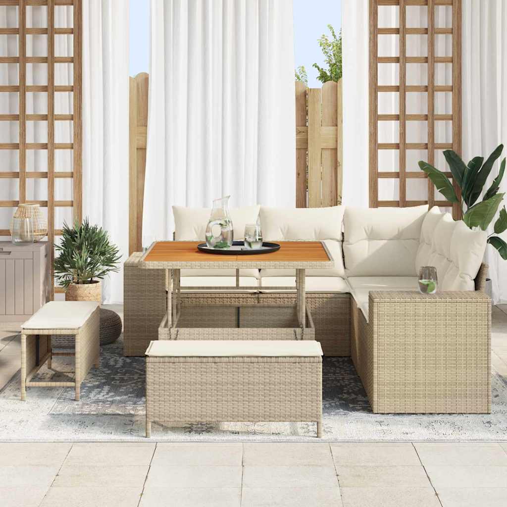 vidaXL 8-delige Tuinbankenset met kussens poly rattan acacia beige