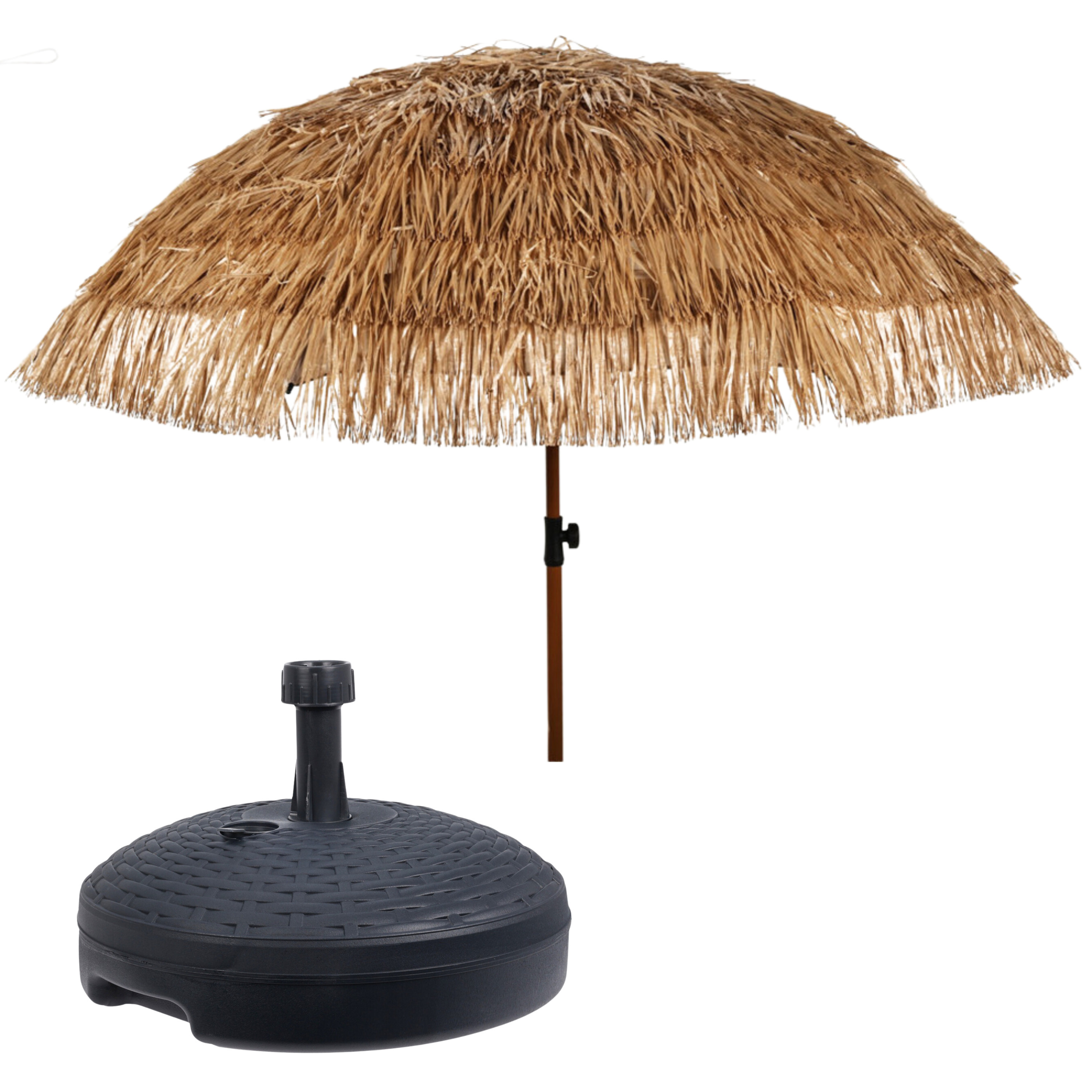 Merkloos Tuin parasol Raffia Design - met vulbare parasolvoet in antraciet - lichtbruin - D220 cm -