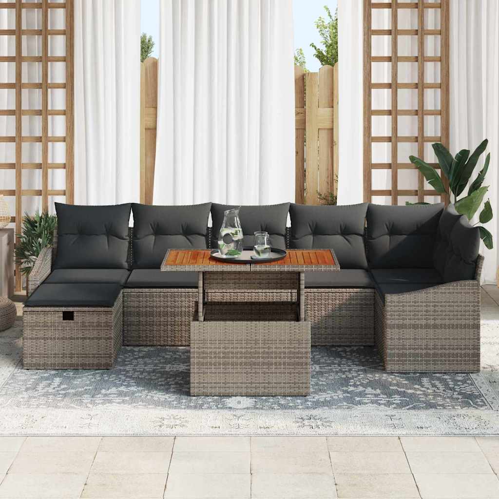 vidaXL 8-delige tuinsofa set met kussens in grijs poly rattan