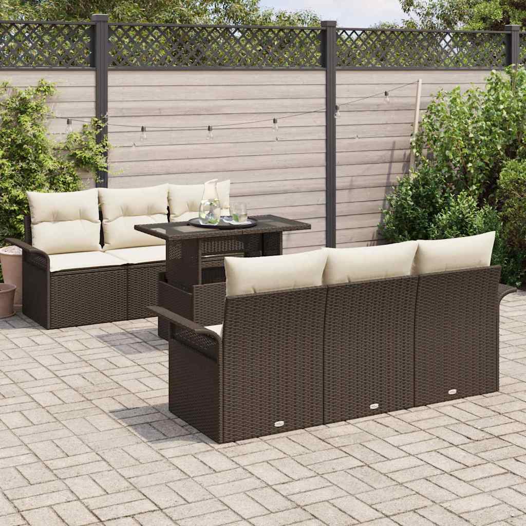 vidaXL 7-delige tuinset met kussens Bruin Poly Rattan