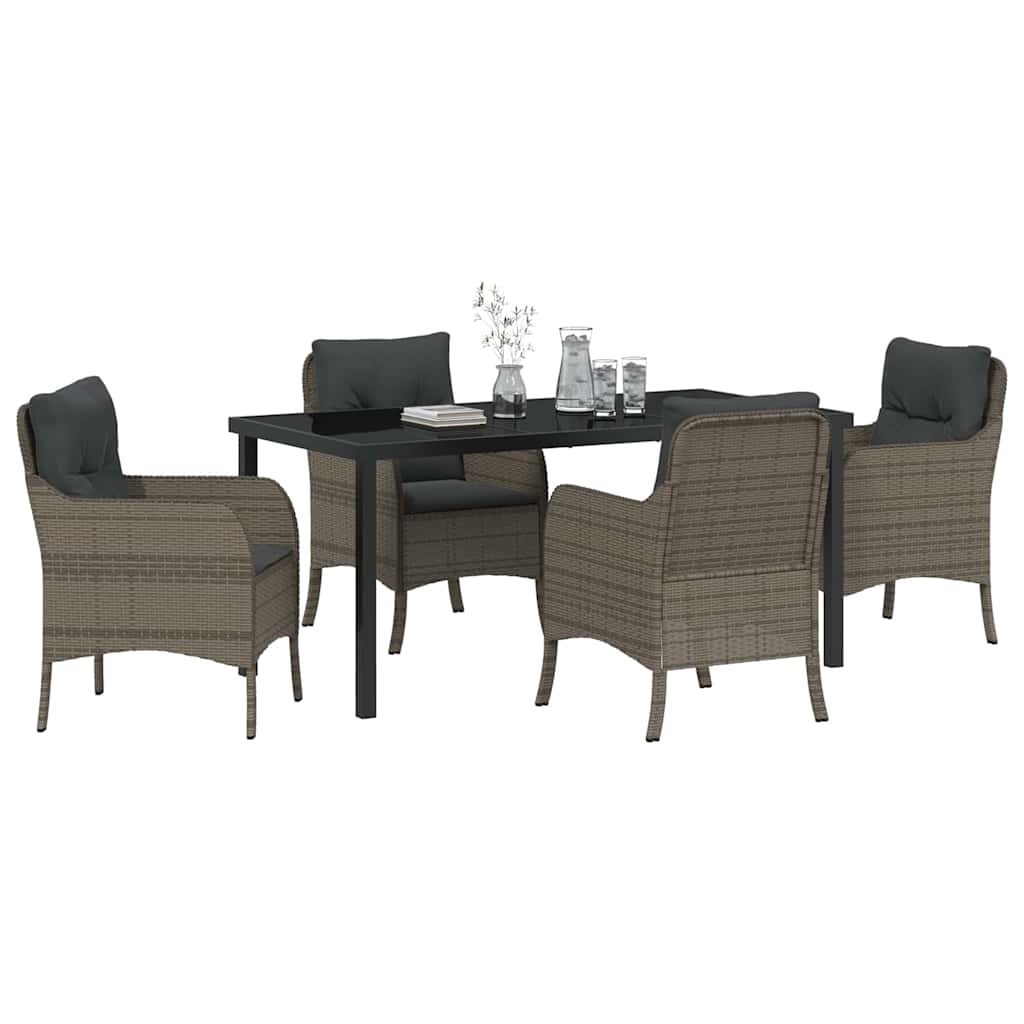 vidaXL 5-delige tuinset met kussens Grijs Poly Rattan