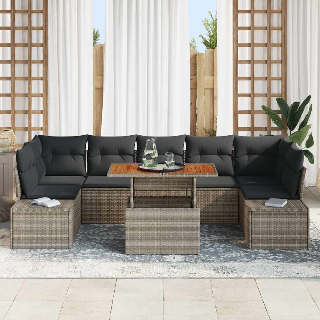 vidaXL 8-delige tuinsofa set met grijze kussens van poly rattan