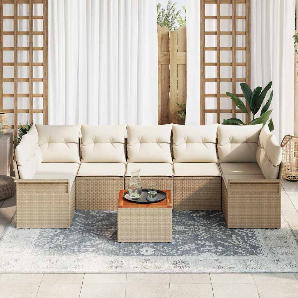 vidaXL 8-delige tuinsofa set met kussens in het beige van poly rattan en acacia