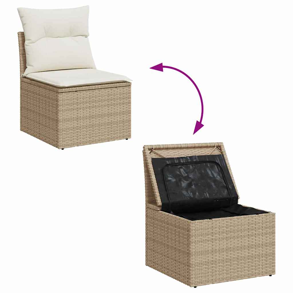 vidaXL 7-delige Tuinbankenset met kussens poly rattan beige