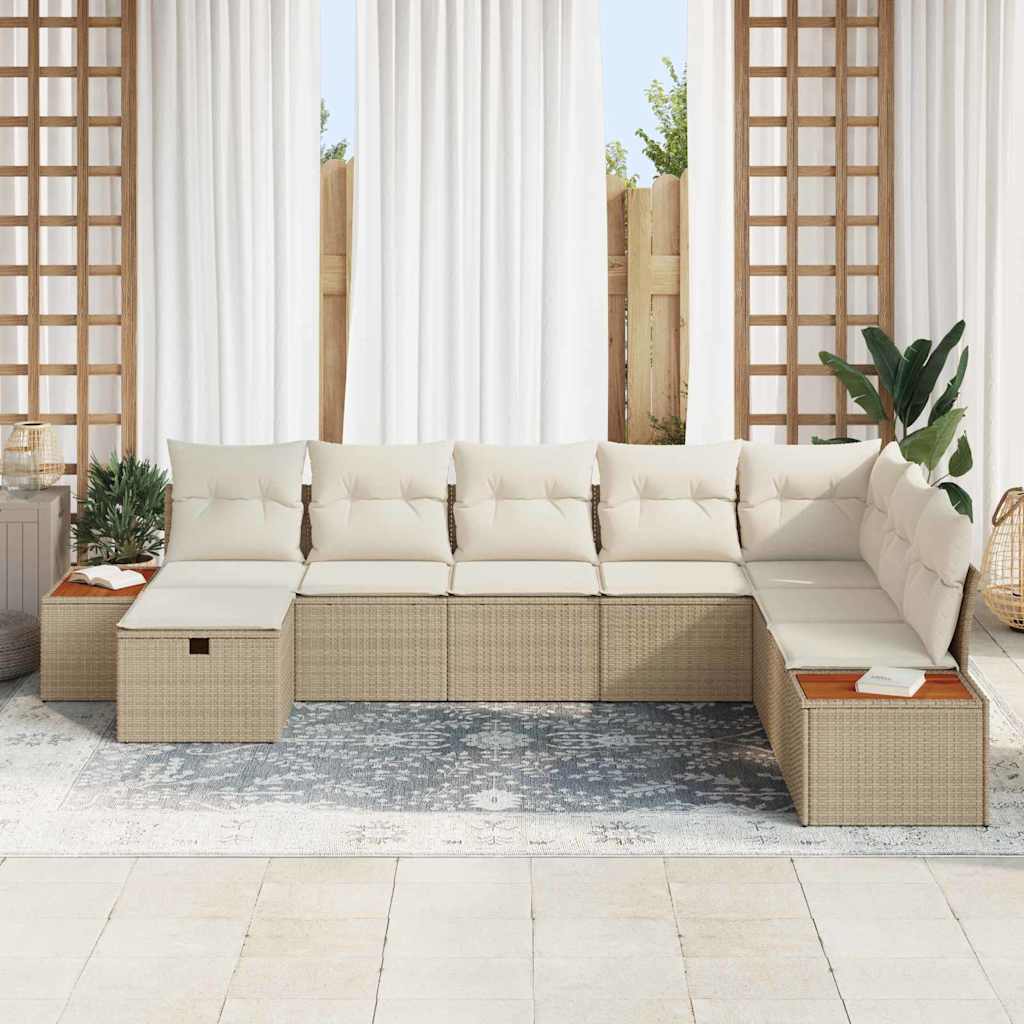 vidaXL 8-delige tuinset met kussens in beige poly rattan