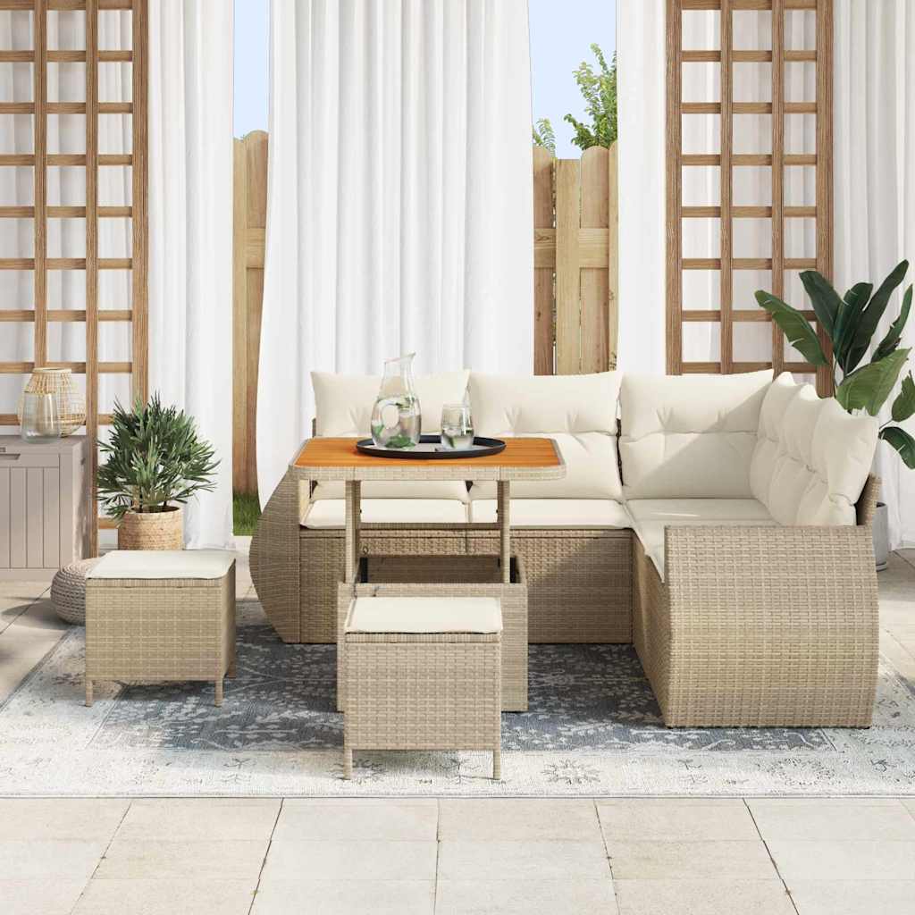 vidaXL 8-delige tuinsofa set met kussens in beige van poly rattan en acacia