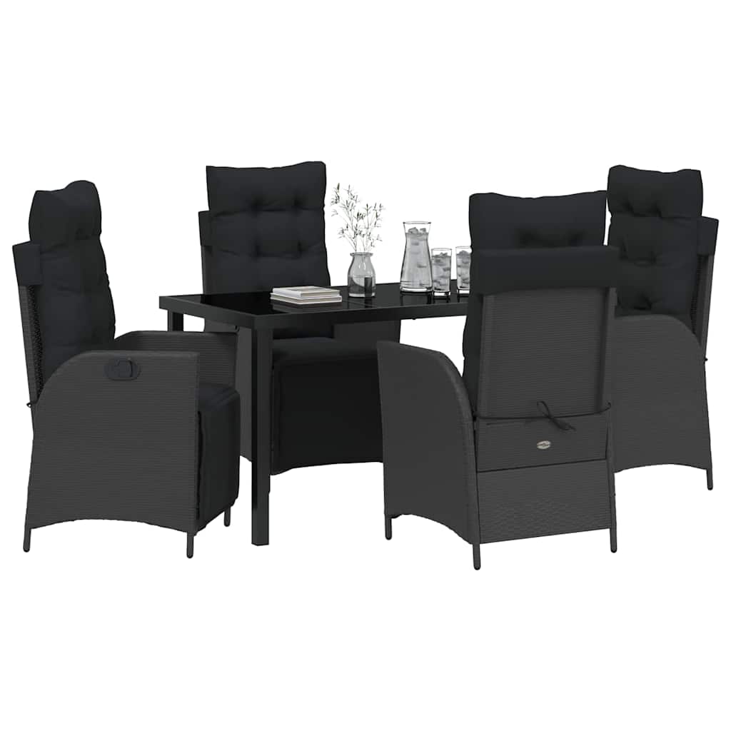 vidaXL 5 Delige Tuin Eetset Zwart Poly Riet