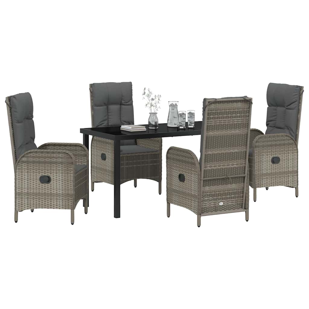 vidaXL 5-delige tuin eetset in grijs poly rattan