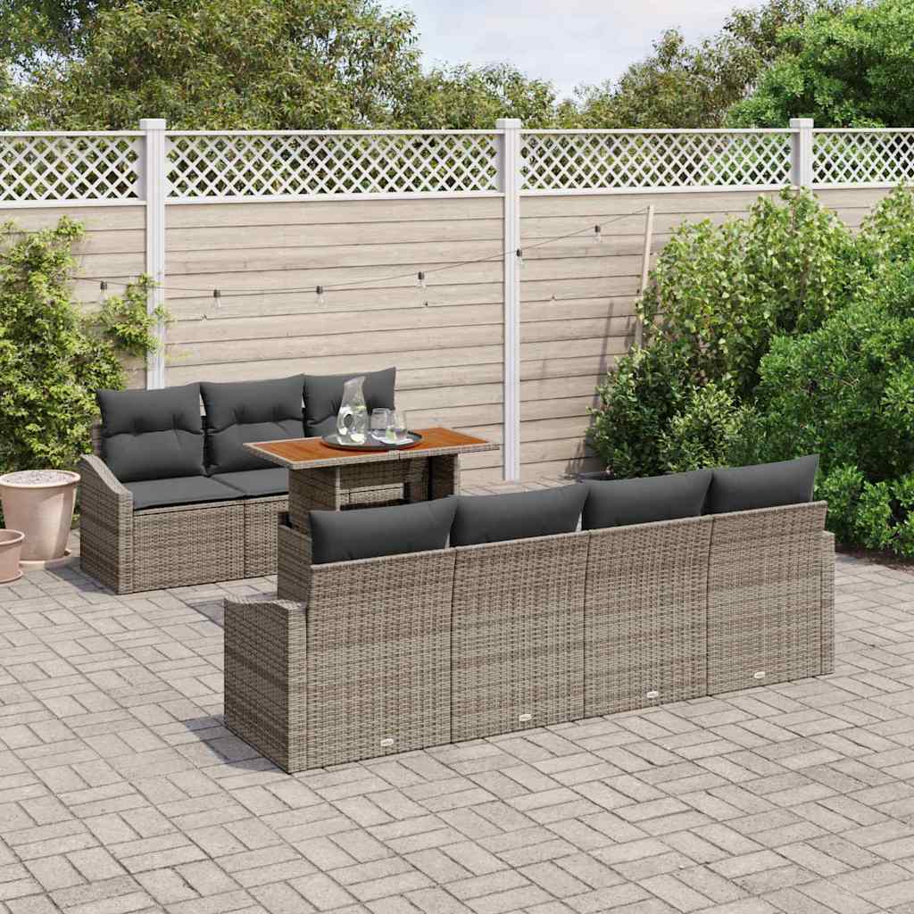 vidaXL 8-delige tuinzitset met kussens in grijs poly rattan