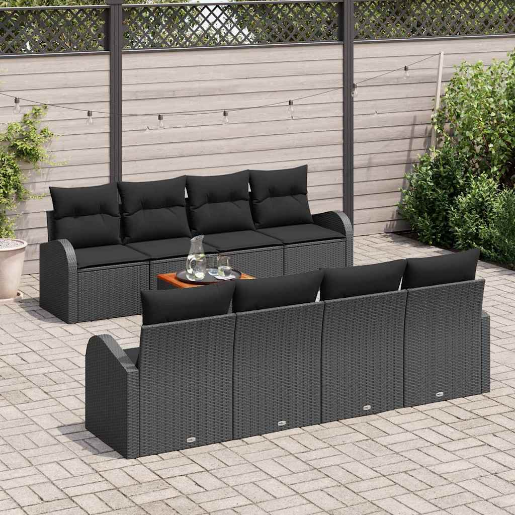 vidaXL 9-delige tuinsofacombinatie met kussens in zwart poly riet en acacia