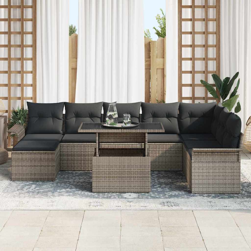 vidaXL 9-delige tuinset met kussens grijs poly rattan