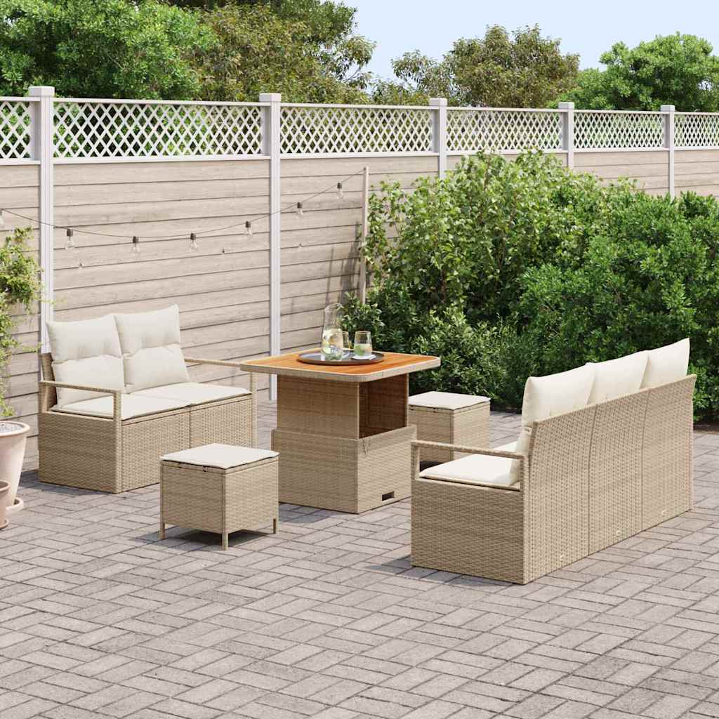 vidaXL 8-delige tuinsofa set met kussens in Beige van poly rattan en acacia