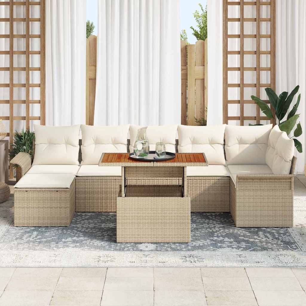 vidaXL 8-delige tuinsofaset met beige kussens van poly rattan