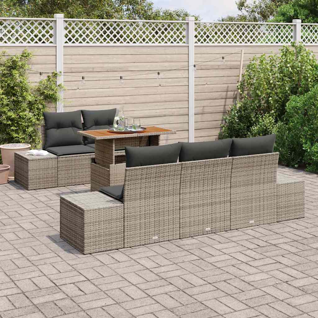 vidaXL 6-delige tuinbankset met kussens, grijs poly rattan