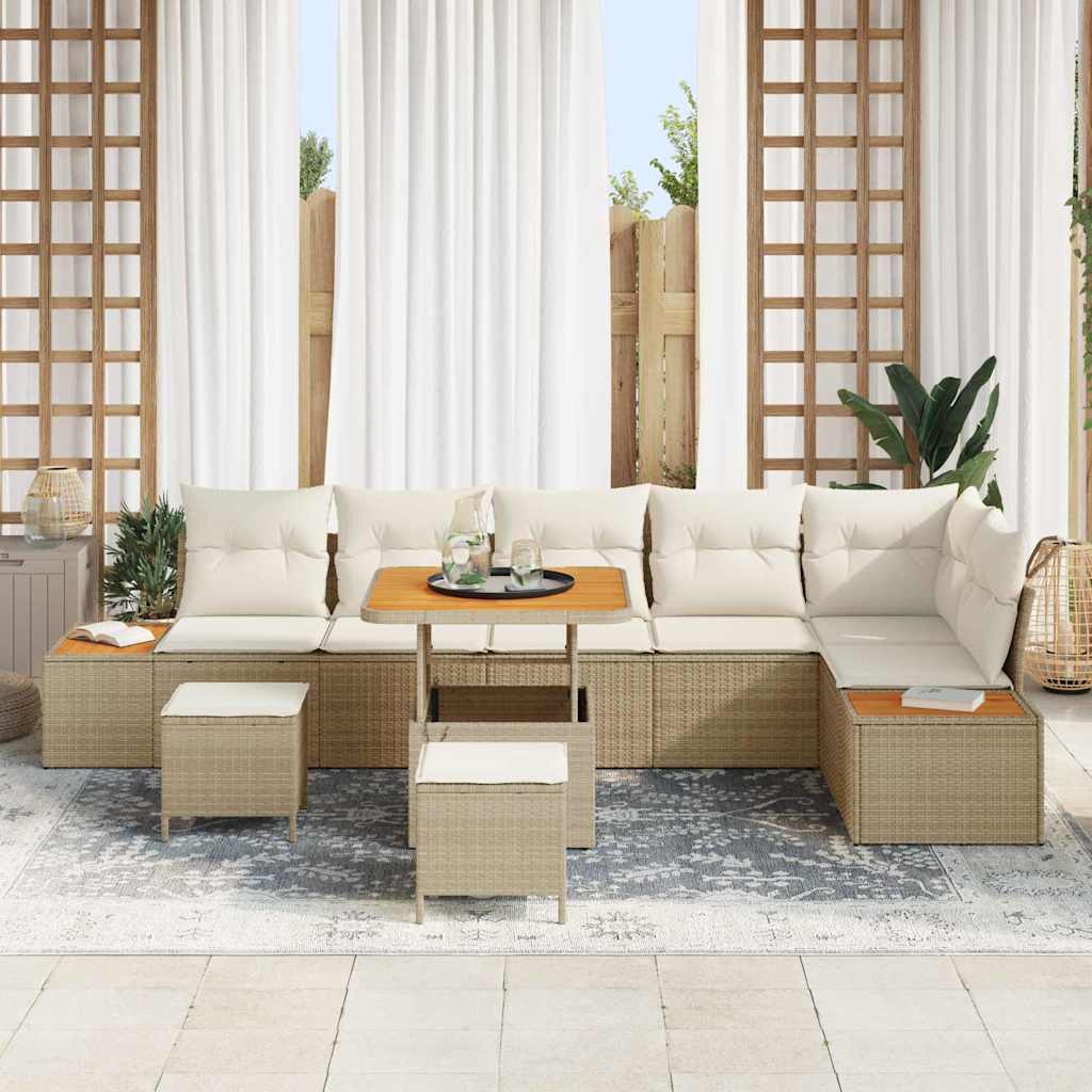 vidaXL 9-delige tuinbankset met kussens in beige