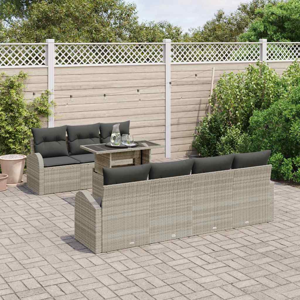 vidaXL 8-delige tuinbank set met kussens in lichtgrijs poly rattan
