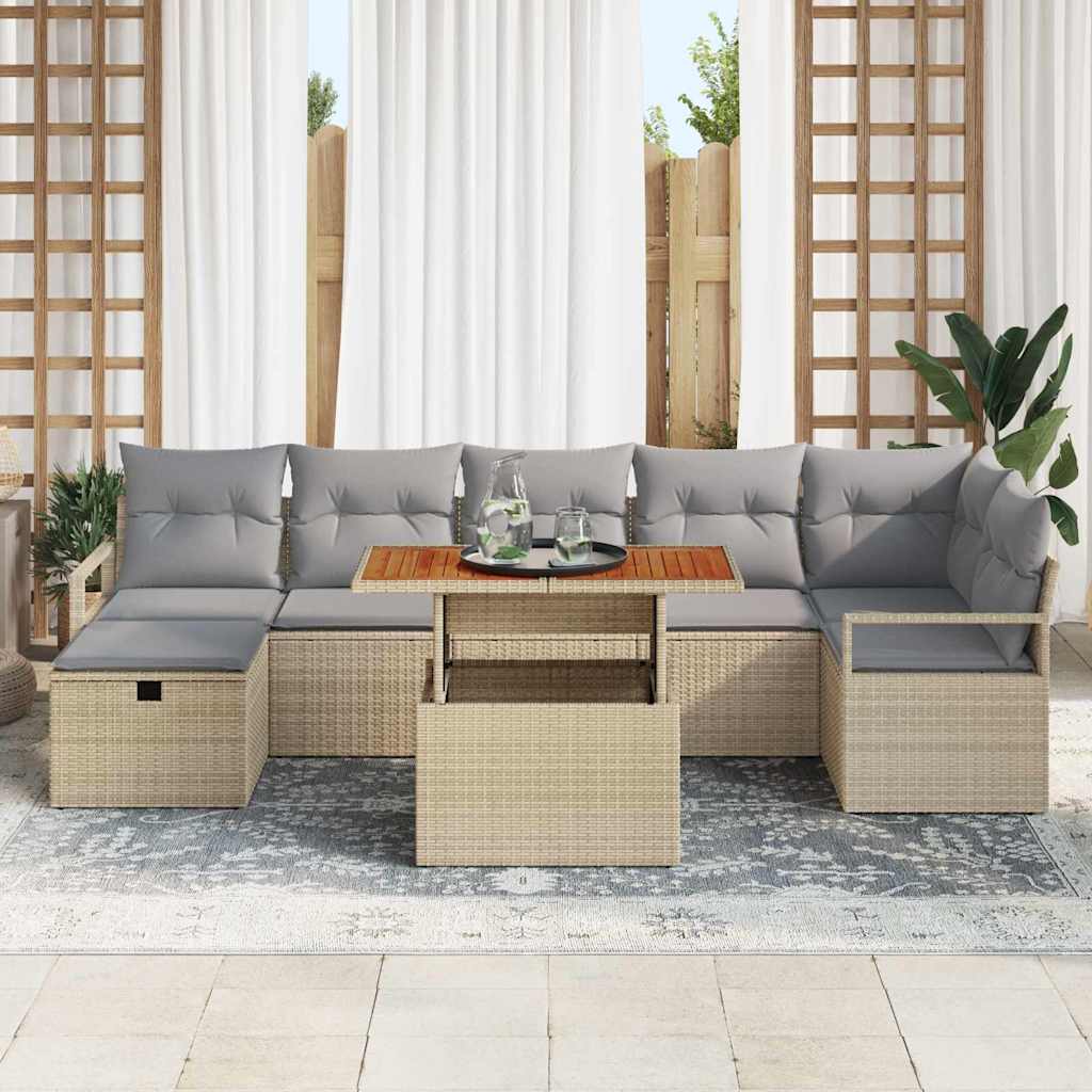 vidaXL 8-delige tuinset met beige kussens van poly rattan