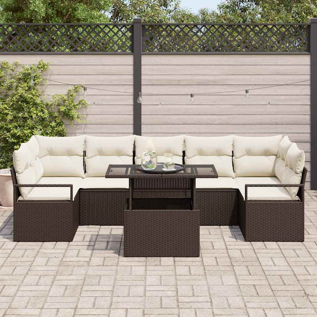 vidaXL 8-delige tuinset met kussens Bruin Poly Rattan