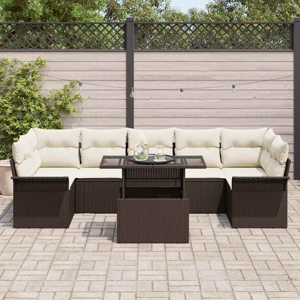 vidaXL 8-delige Tuinset met Kussens in Bruin Poly Rattan
