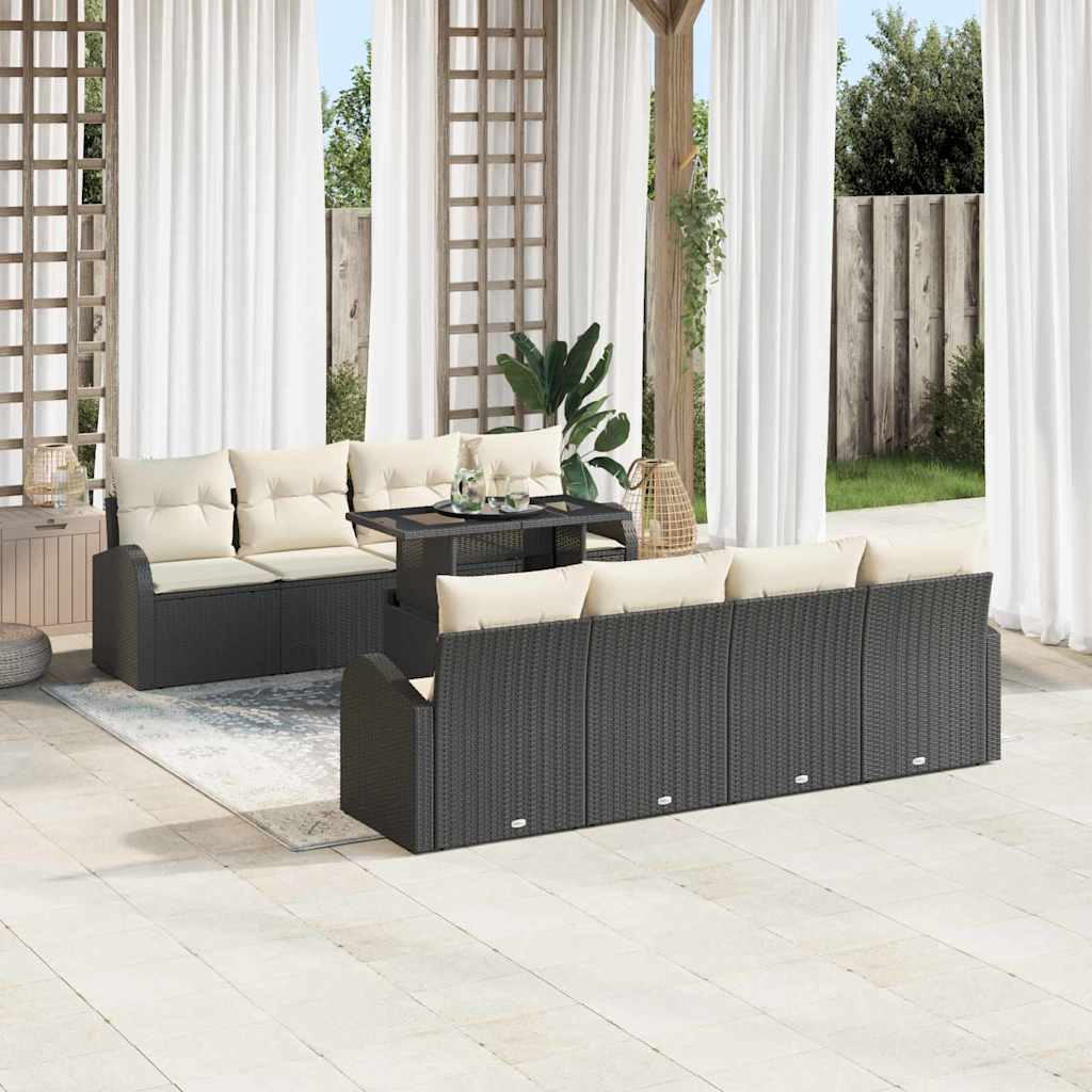 vidaXL 9-delige tuinbankset met kussens van zwart poly rattan