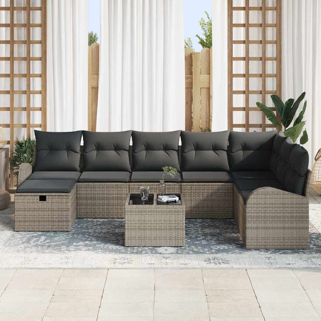 vidaXL 9-delige tuinbankset met grijze poly rattan kussens