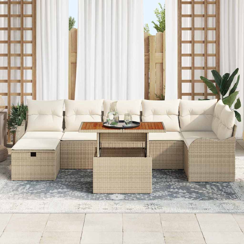 vidaXL Tuin Sofa Set 8 pcs Beige 287.5 x 122.5 x 85 cm Poly riet