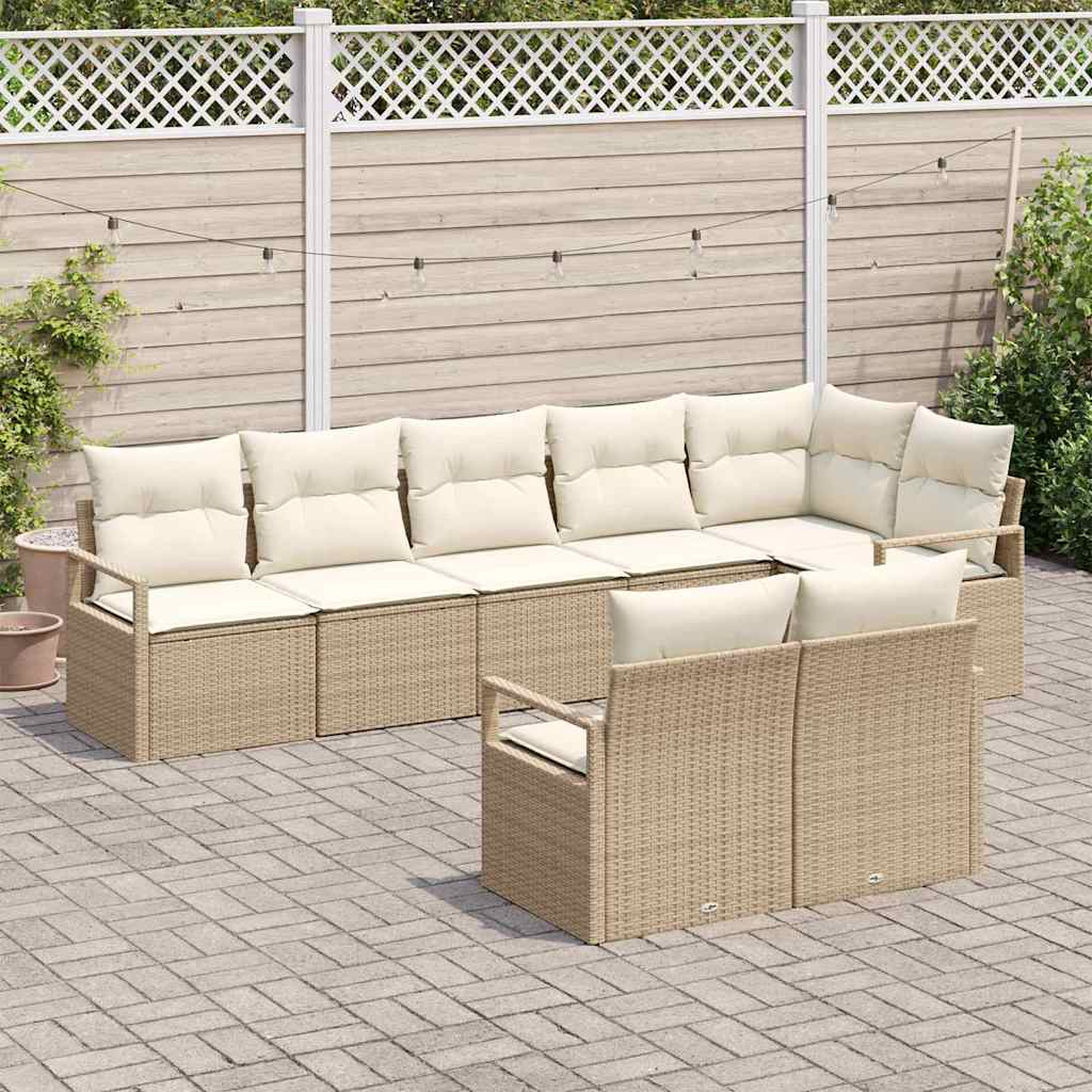 vidaXL 8-delige tuinset met kussens in beige poly rattan