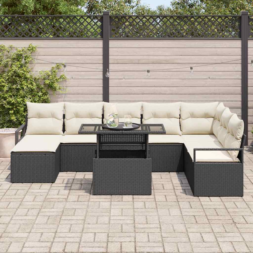 vidaXL 9-delige tuinsofaset met kussens Zwart Poly Rattan