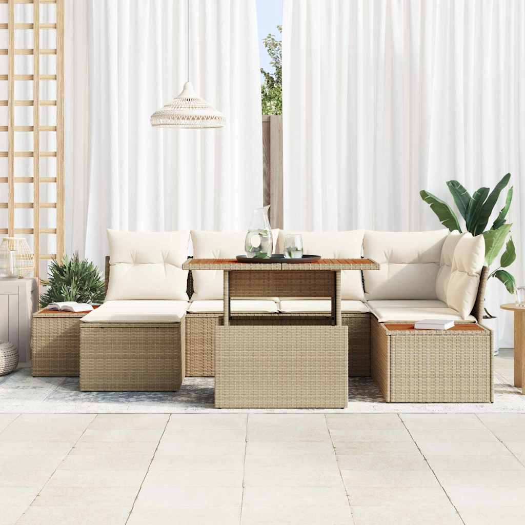 vidaXL 7-delige tuinsofa set met kussens in beige kleur van poly rattan