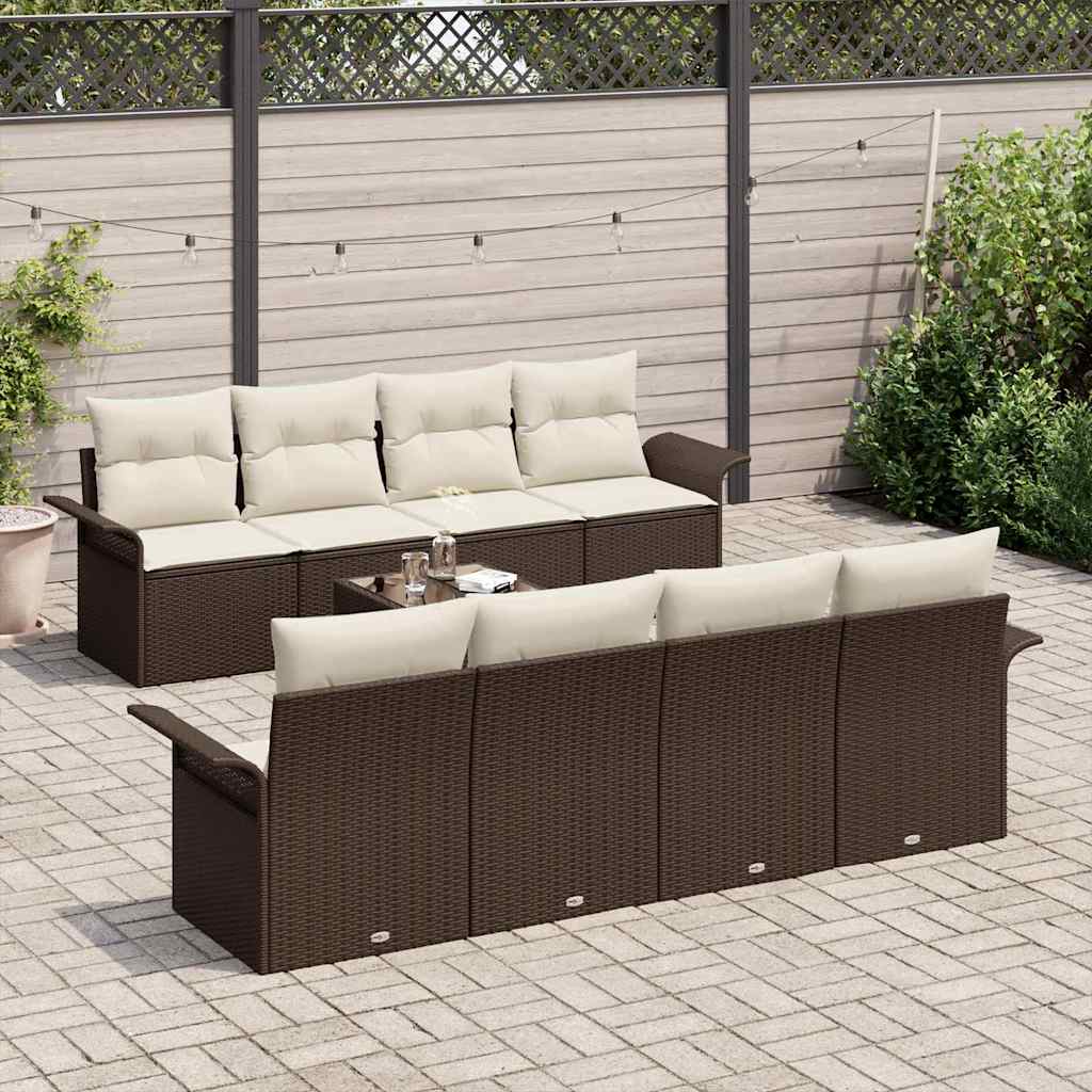 vidaXL 9-delige tuinset met kussens in bruin poly rattan