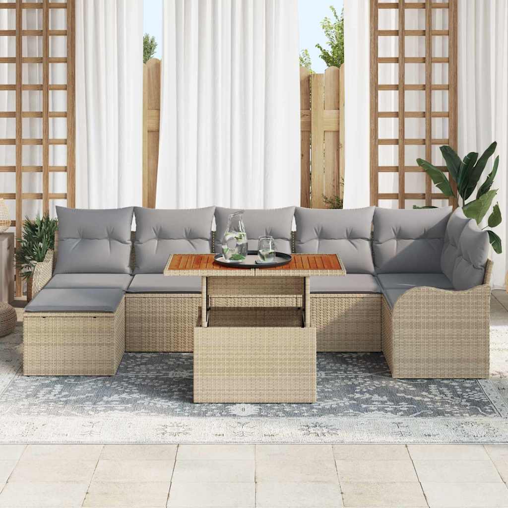 vidaXL 8-delige tuinsofa set met kussens in beige poly rattan